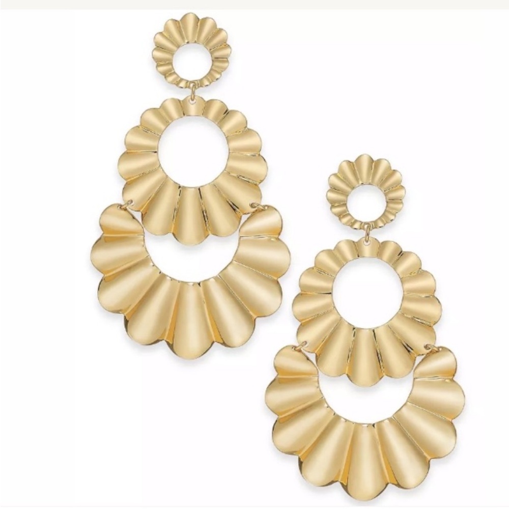 Kate Spade Scrunched Scallops Statement Earrings Gold‎ WBRUF723 Tiered Drop